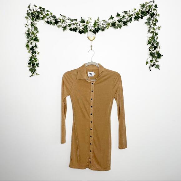 PRINCESS POLLY Elody Long Sleeve Mini Dress Brown NWT Size 2 - Picture 2 of 8